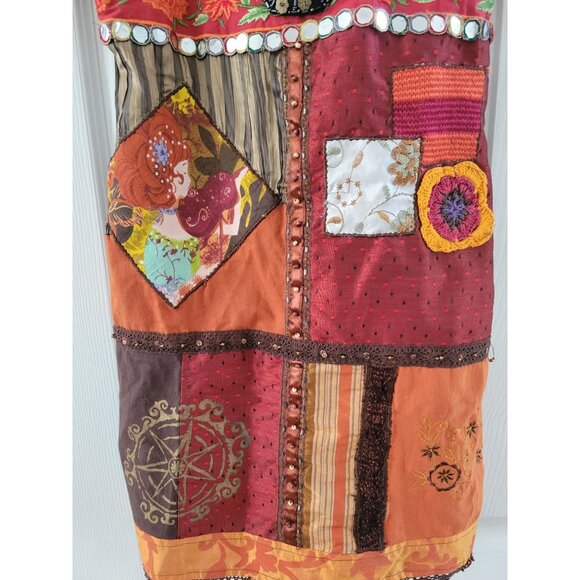 Savage Couture Brown Orange Patchwork dress Boho size Small Embroidered festival - Picture 4 of 10